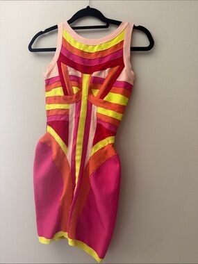 Sleeveless Pink and Yellow Colorblock Mini Dress